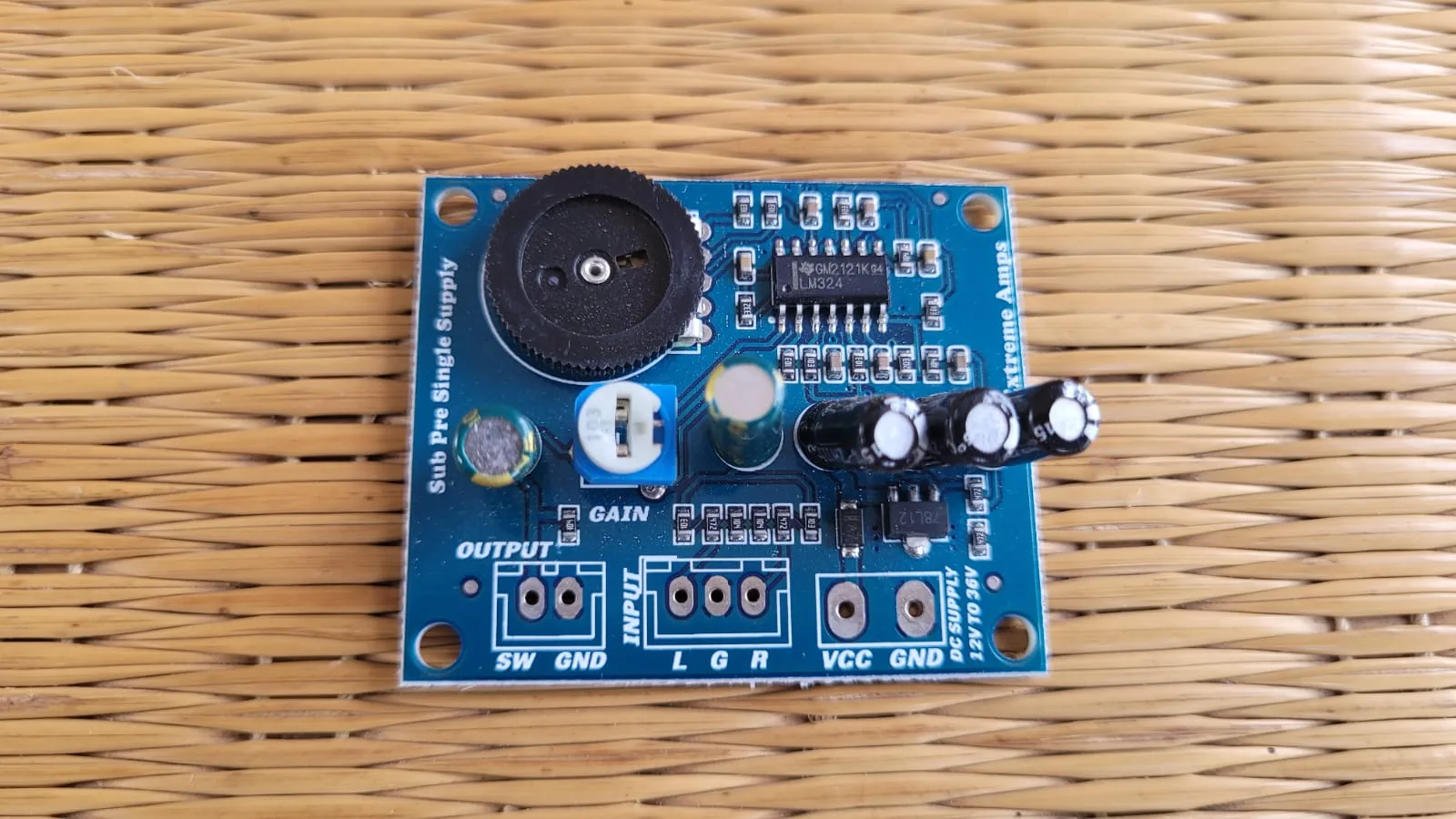 12V DC Single Supply Low Pass Filter (Subwoofer Pre) Board with Gain & Frequency Control