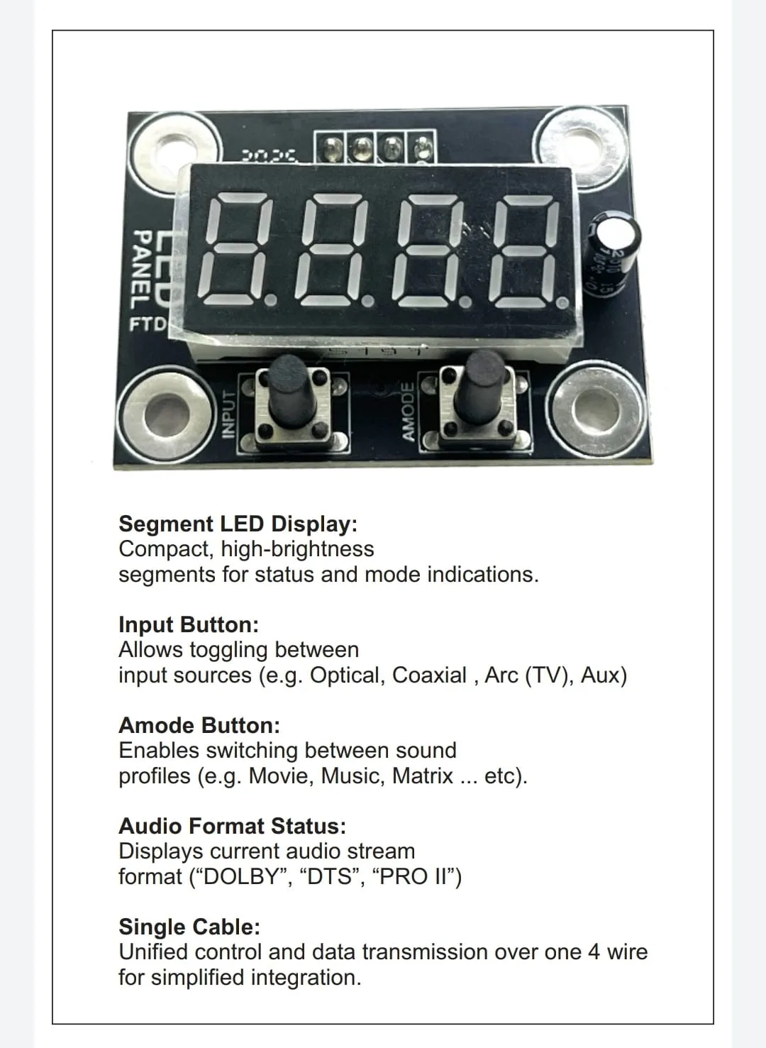 FTD01 7-Segmet LED Display for FT003 5.1 DTS & Dolby Decoder