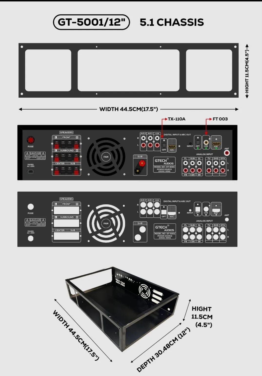 G-Tech (GT5001) 5.1 Cabinet with FT003 & TX-110A Fitting Options